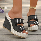 Elara Denim Wedge Sandals