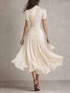 Adriana - Retro Striped Satin Midi Dress