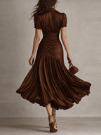 Adriana - Retro Striped Satin Midi Dress