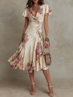 Alba | Elegant Floral Ruched Wrap Midi Dress