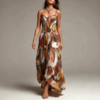 Abstract Print Smocked Tiered Maxi Dress