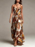 Abstract Print Smocked Tiered Maxi Dress
