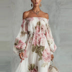 Payton | Off-Shoulder Floral Maxi Dress, Long Sleeves