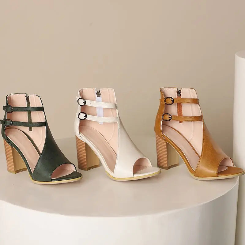 Ava Peep Toe Block Heels