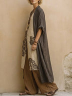 Giulia - Three-Piece Bohemian Nomad Set in Dark Gray and Brown with Tribal Pattern