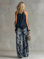 Ludovica | Stylish Navy Halter Top and Wide-Leg Printed Set